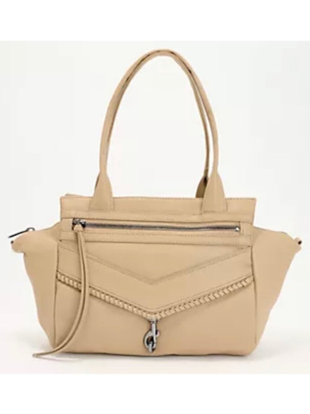 Botkier Trigger Leather Satchel Tan Whipstitch Zip Pockets New With Tags